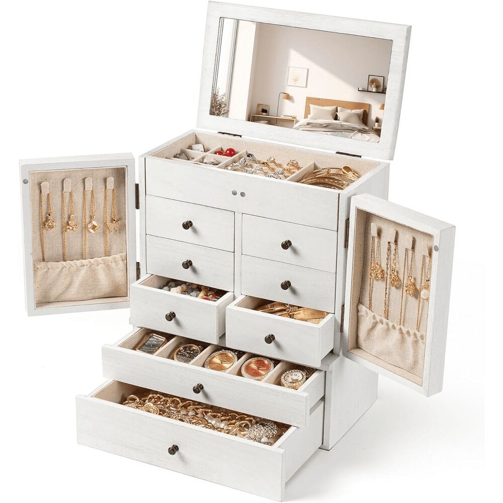 6 Tier Wooden Jewelry Box NEW